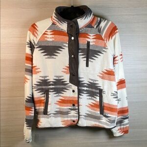 Women’s Fleece SW Aztec Geometric Pattern Jacket - Orange, Gray, Cream | Small